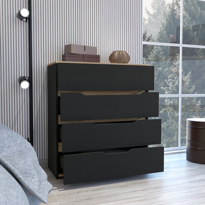 Elegant Black Wengue and Light Oak 4-Drawer Dresser