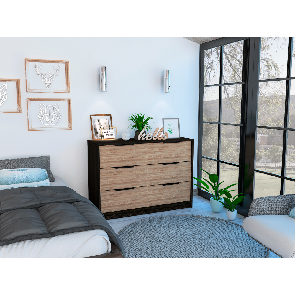 Kaia Modern Black and Pine 4-Drawer Dresser with Cabinets