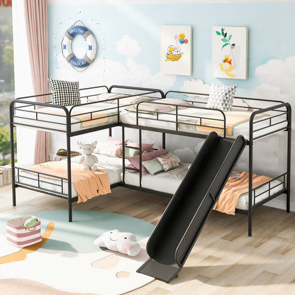 Twin Size Double Deck Bunk Bed with Slide and Ladder in Black