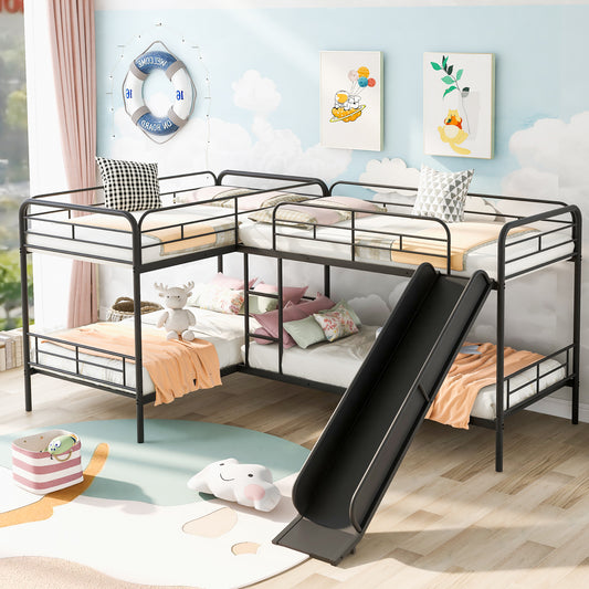 Twin Size Double Deck Bunk Bed with Slide and Ladder in Black