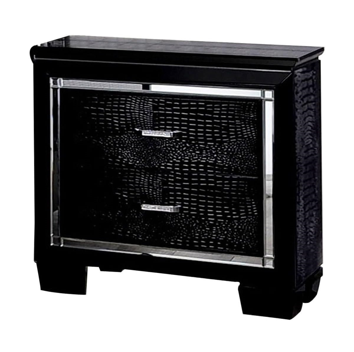 Contemporary 1pc Nightstand Black Bedside Table LED Light English Dovetail Drawer Bedroom Furniture