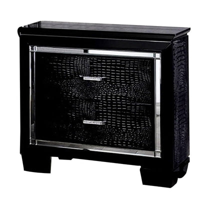 Contemporary 1pc Nightstand Black Bedside Table LED Light English Dovetail Drawer Bedroom Furniture