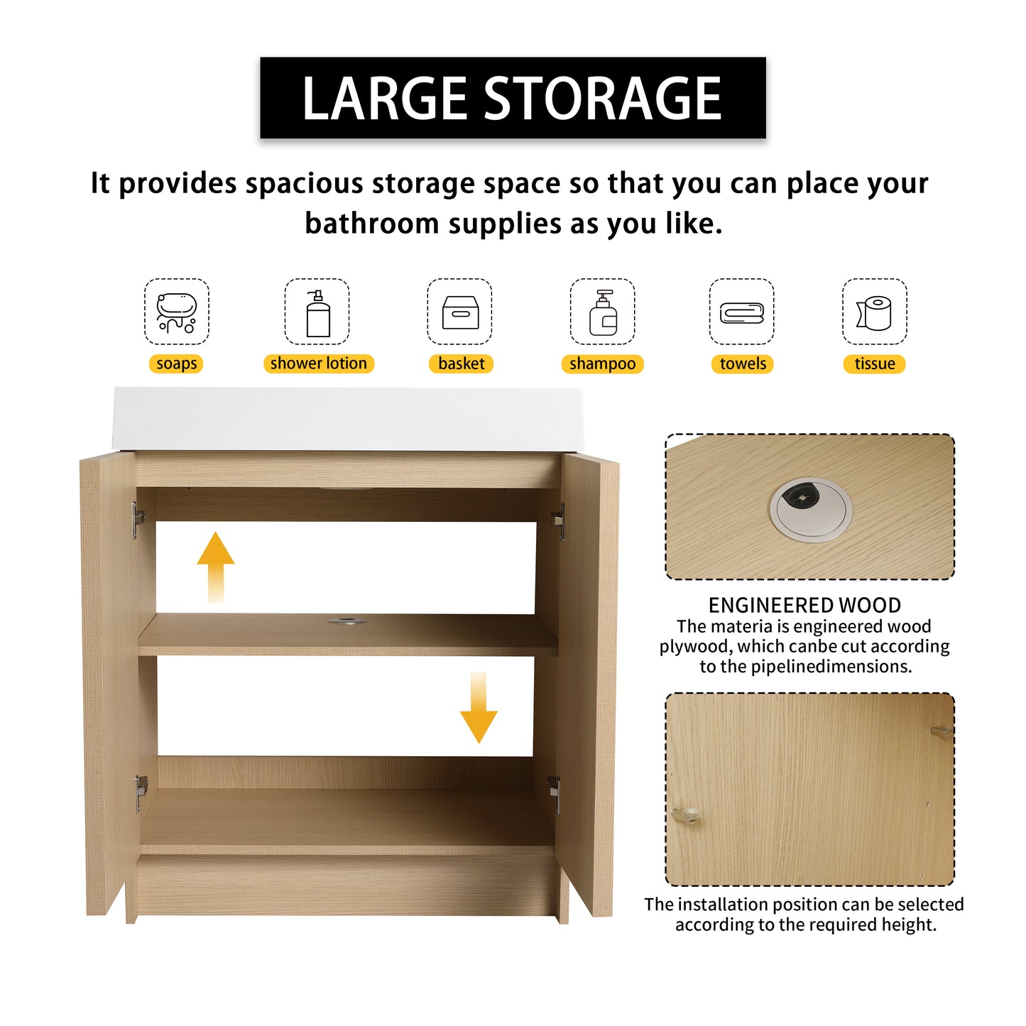 30-Inch Modern Freestanding Bathroom Vanity with Soft-Close Doors and Integrated Resin Sink