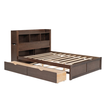 Espresso Full Size Storage Bed with Trundle and Dual Drawers, Pull-Out Shelving System