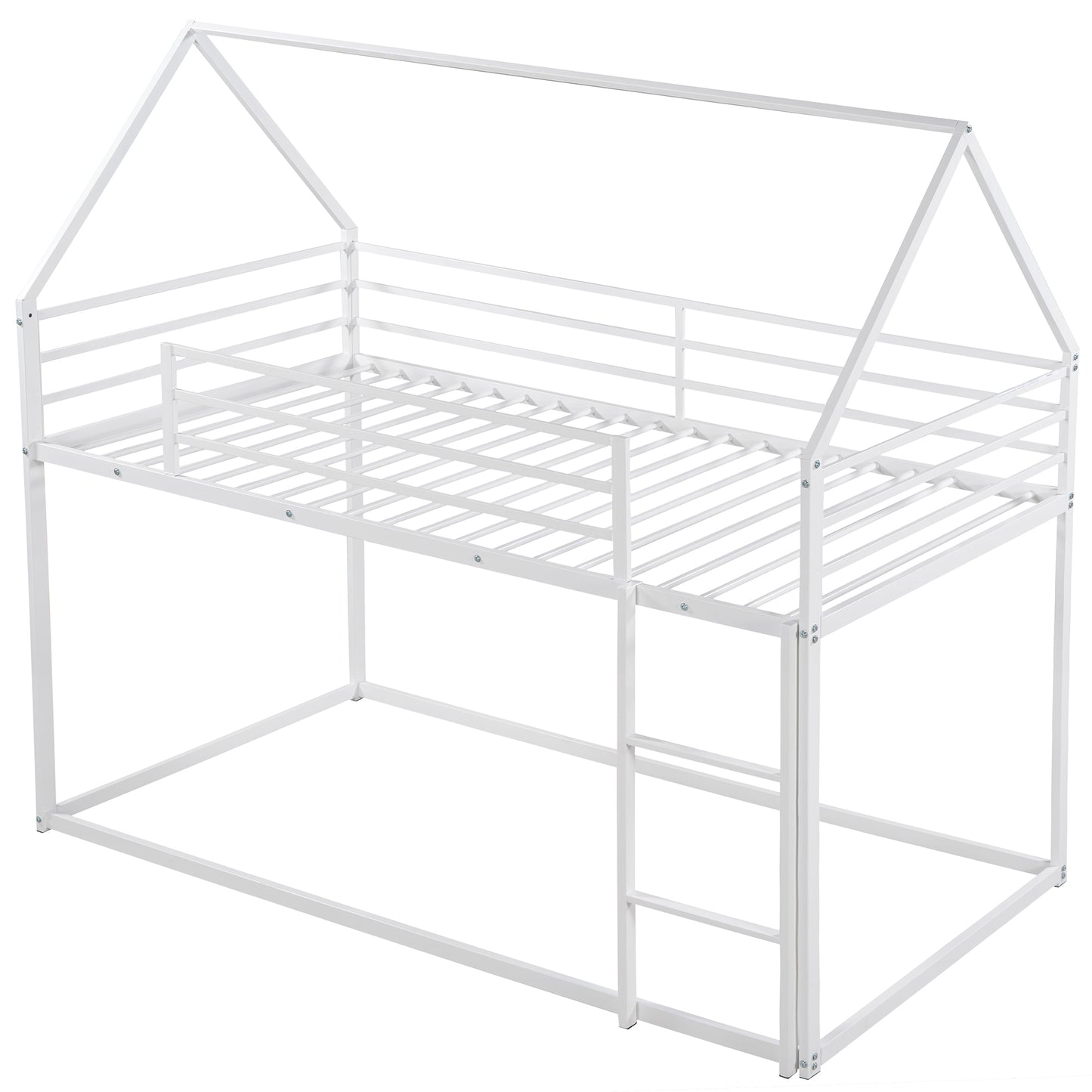 Whimsical Twin House Bunk Bed with Slide and Built-in Ladder in White