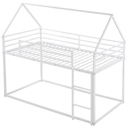 Whimsical Twin House Bunk Bed with Slide and Built-in Ladder in White
