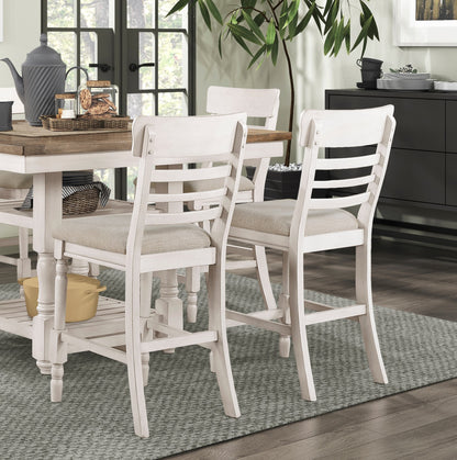 Antique White Finish Set of 2 Counter Height Chair Farmhouse Style Fabric Upholstered Seat Wooden Furniture Dining Chairs