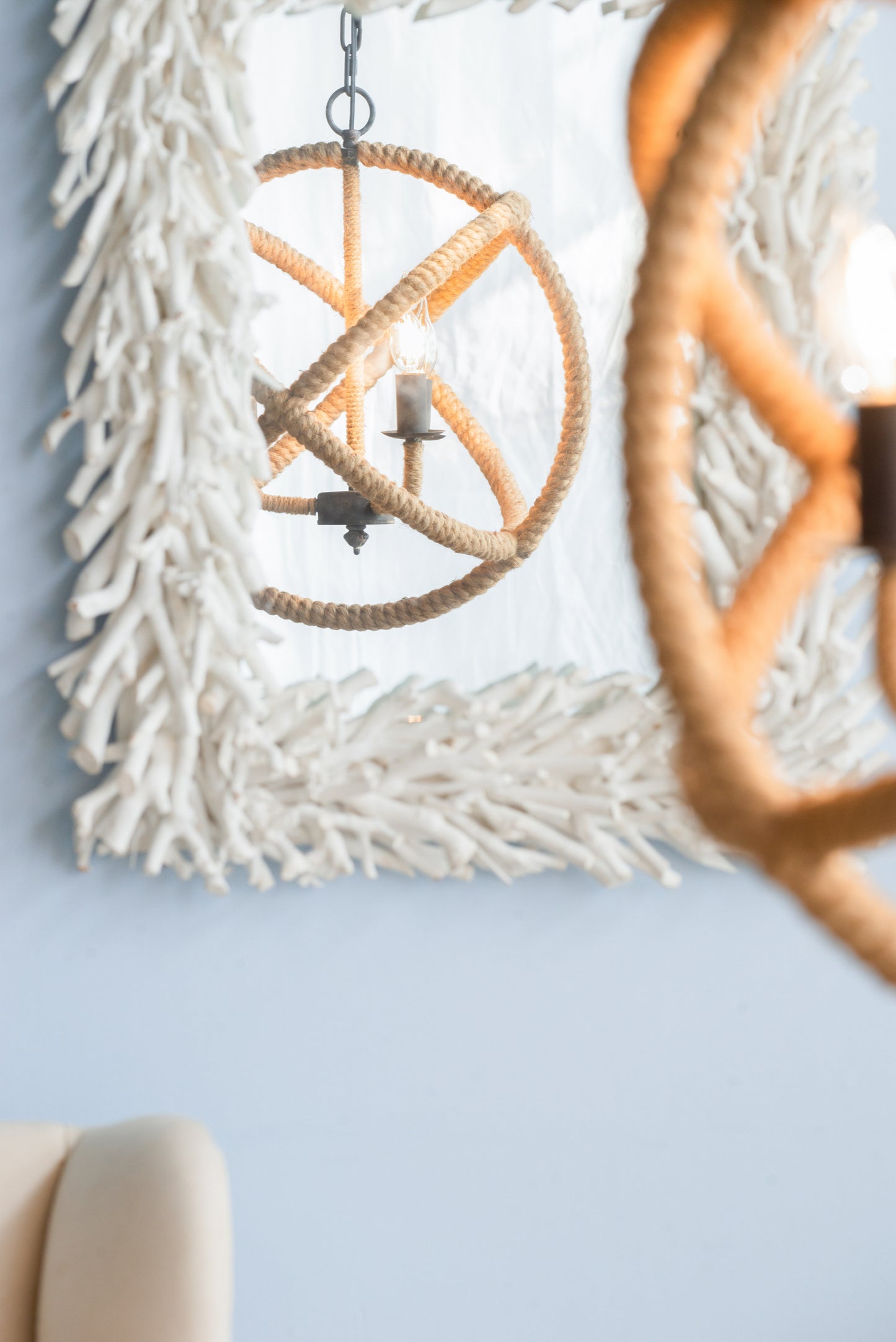 3-Light Farmhouse Rope Chandelier with Adjustable Chain for Kitchen, Dining, Entryway Globe Light Black