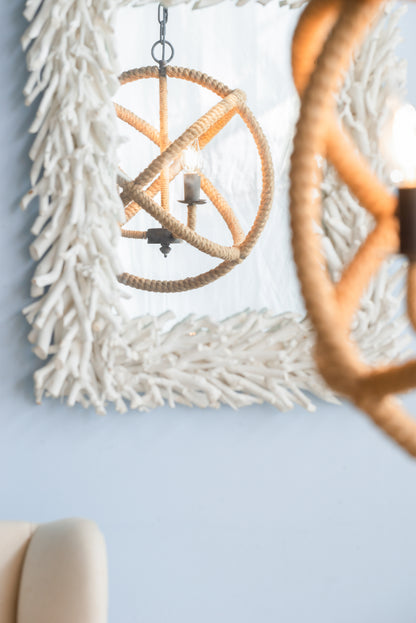 3-Light Farmhouse Rope Chandelier with Adjustable Chain for Kitchen, Dining, Entryway Globe Light Black