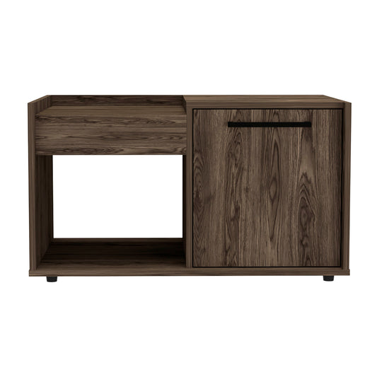 Rectangular Coffee Table with 2 Shelves and Hidden Door, 31.5in W x 19.7in D, Particle Board, Dark Walnut