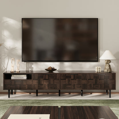 78-Inch TV Stand for 65-Inch+ TVs, Mid-Century Modern Console with 3 Soft-Close Cabinets, Walnut