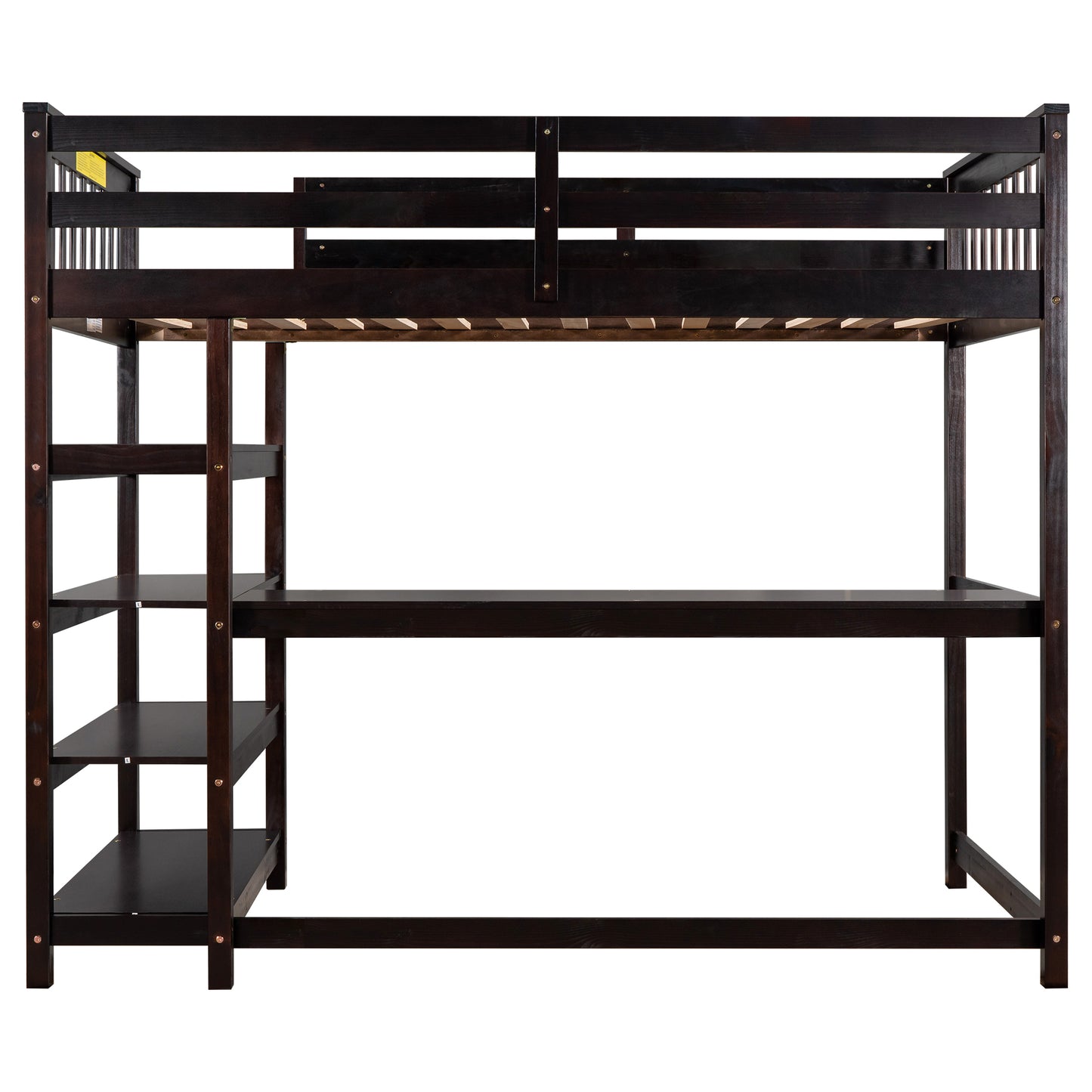 Espresso Twin Loft Bed with Integrated Workspace and Storage Shelves