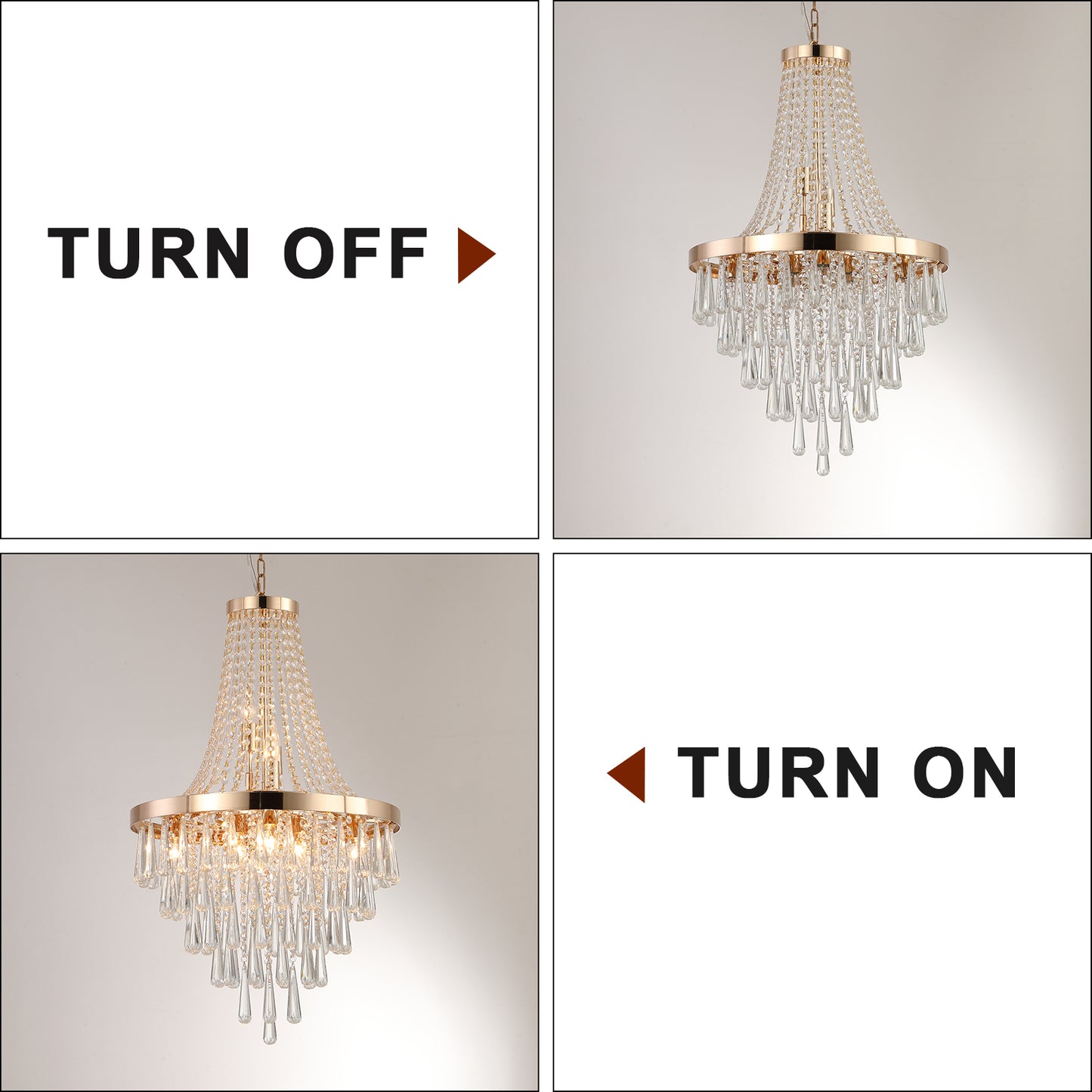 Crystal Chandelier, Modern Luxury Pendant Ceiling Light, 11-Light, 19.7 in Dia, Iron & K9 Crystal - Gold