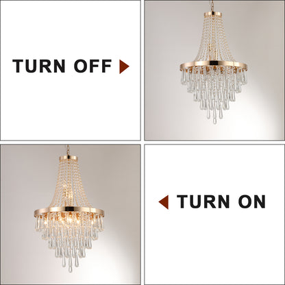 Crystal Chandelier, Modern Luxury Pendant Ceiling Light, 11-Light, 19.7 in Dia, Iron & K9 Crystal - Gold