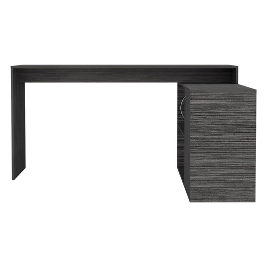 Contemporary L-Shaped Workstation Desk with Mixed Storage Options - Smokey Oak