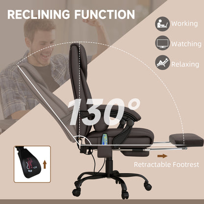 Brown High-Back Massage Office Chair with Remote Control, Adjustable Height, Reclining Footrest, and 6-Point Vibration System