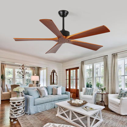 60-Inch Ceiling Fan with Remote, 5 Blades, DC Motor, Light, Patio/Outdoor Use, 6-Speed, Reversible Wood