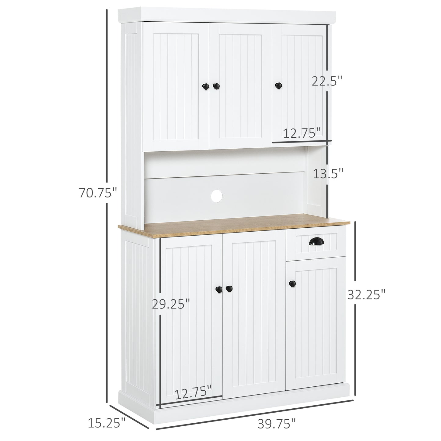 Modern 71" White Kitchen Buffet with Hutch, Multi-Functional Storage Cabinet and Microwave Countertop