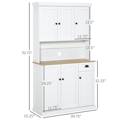 Modern 71" White Kitchen Buffet with Hutch, Multi-Functional Storage Cabinet and Microwave Countertop