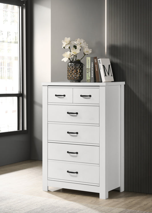 Cassini Elegant 5-Drawer White Chest with Split Top Design