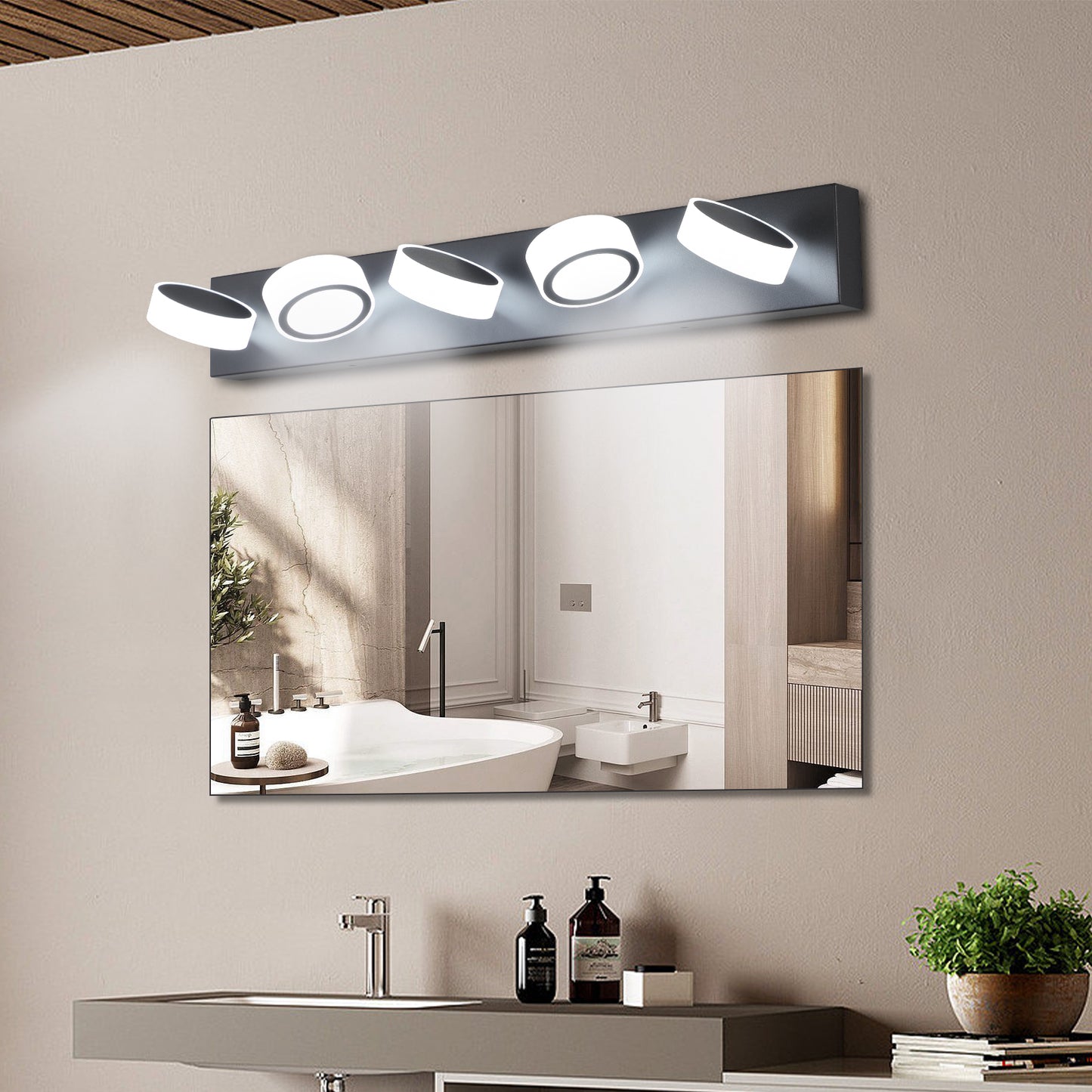 LED 5-Light Vanity Light Fixture for Over-Mirror Bath Wall, 37in Long, Modern Iron & Acrylic Black