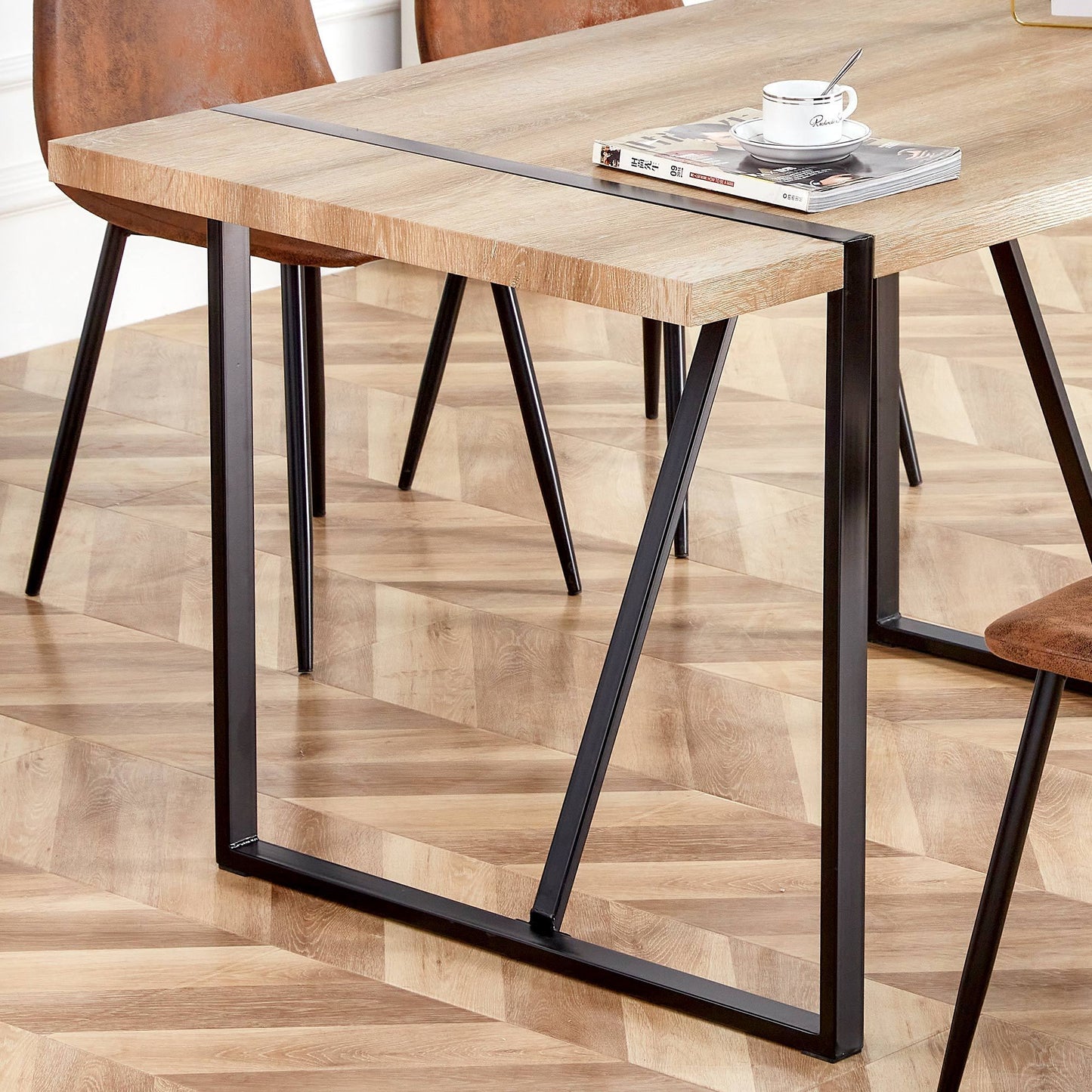 Dining Table For Four To Six Top Black Legs Rustic Brown