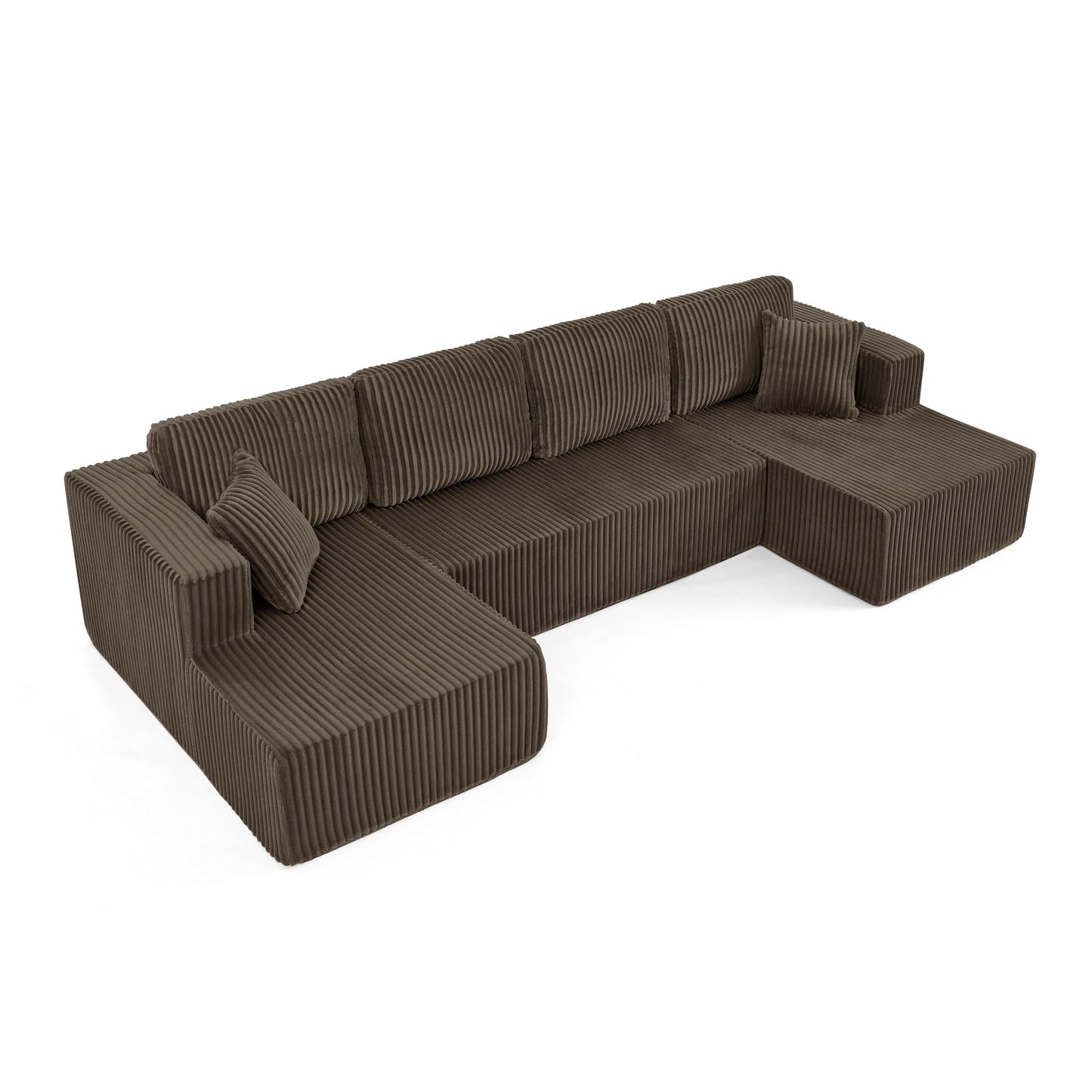U-Shape Modular Sleeper Sectional Sofa, 5-Seater, Modern Minimalist Living Room Couch, Corduroy, Brown