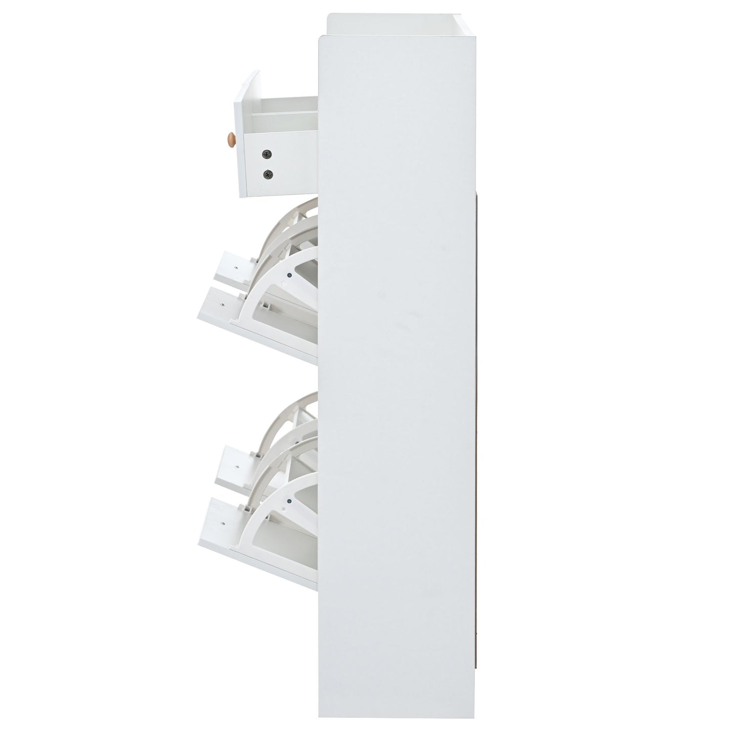 Stylish Modern White Shoe Cabinet with 4 Flip Drawers, 2-Tier Shoe Storage Organizer for Entryway, Space-Saving Free Standing Rack