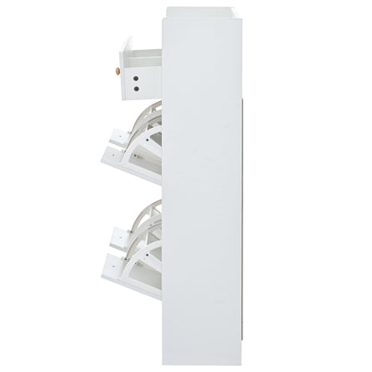 Stylish Modern White Shoe Cabinet with 4 Flip Drawers, 2-Tier Shoe Storage Organizer for Entryway, Space-Saving Free Standing Rack