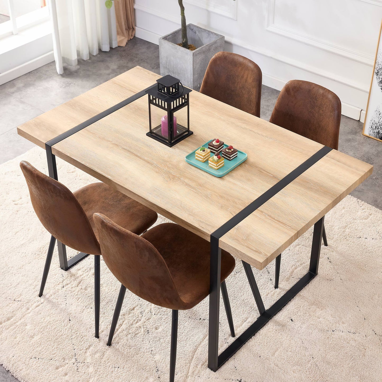 Dining Table For Four To Six Top Black Legs Rustic Brown