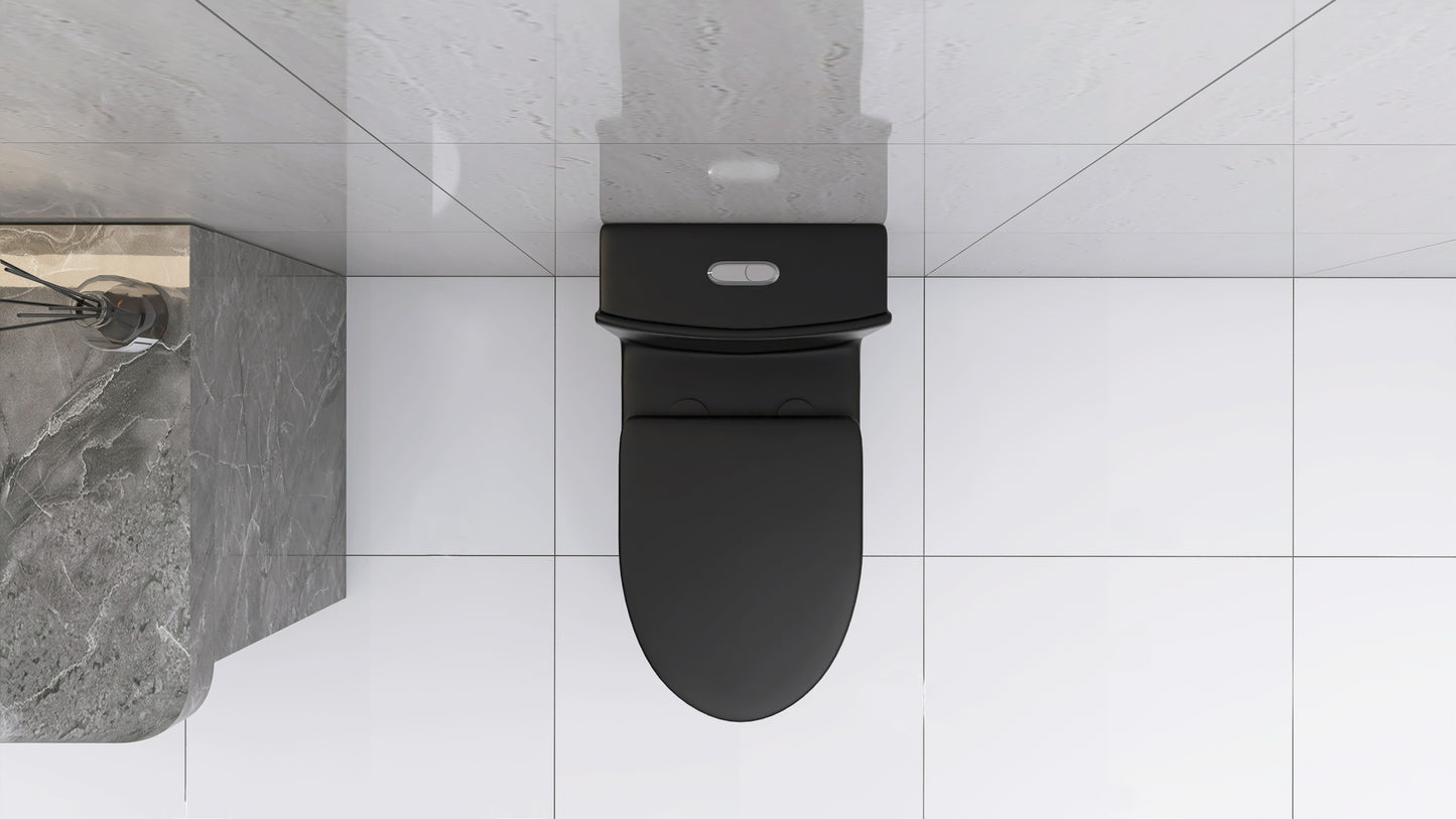 Matte Black Modern Elongated One-Piece Toilet with Dual Flush and Soft-Close Seat