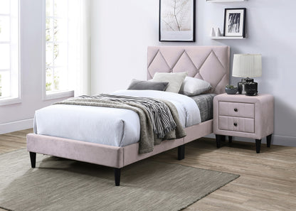 Adjustable Light Pink Velvet Full Size Bed Frame with Stylish Headboard for Youth Bedrooms