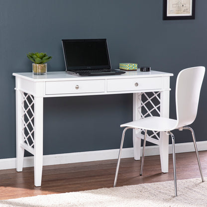 Modern White Writing Desk with Lattice Side Panels