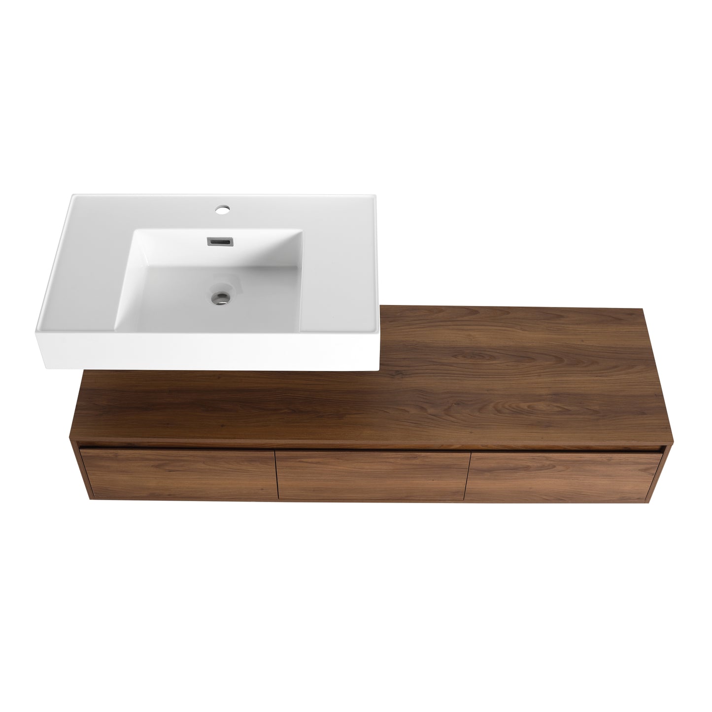 Contemporary 60-Inch Wall-Mounted Bathroom Vanity with Resin Sink and Soft-Close Drawers