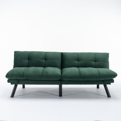 2-Seater Convertible Sofa Bed with Adjustable Backrest and Armrests, Foam Upholstery, Pine Frame Emerald