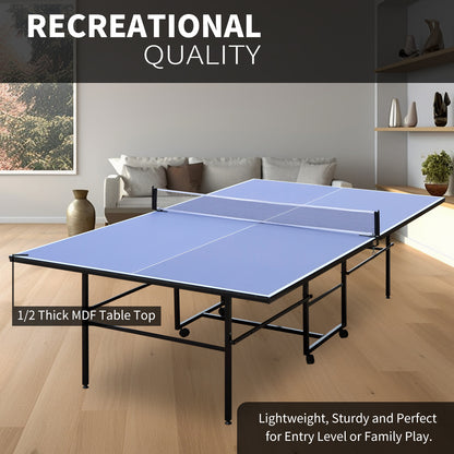 9ft Foldable Indoor Table Tennis Table with Net, 2 Paddles & 3 Balls, 12mm MDF, Quick Assembly Blue