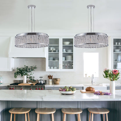 18.9-Inch Round Modern Crystal Chandelier for Dining, Kitchen Island — Flush Mount Ceiling Light Silver