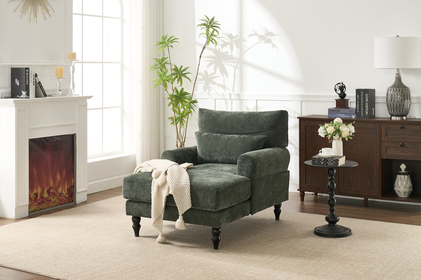 Modern Upholstered Chaise Lounge Recliner with Wood Frame, Sleeper Chair for Living Room or Bedroom green