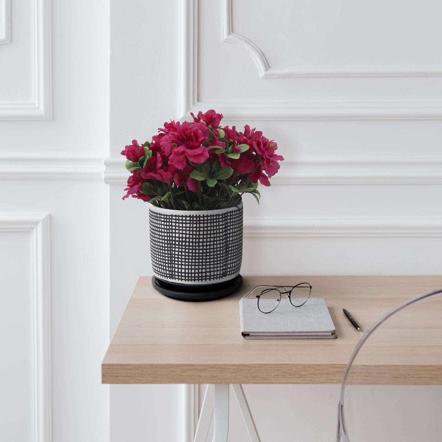 6-Inch Ceramic Mesh Planter with Saucer, Indoor/Outdoor Plant Pot for Succulents, Drainage Holes, Gray