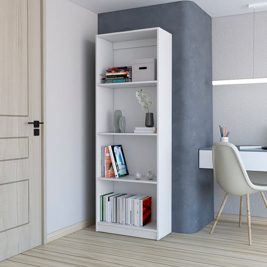 Benzoni White Office Bookcase with Four-Tier Shelving