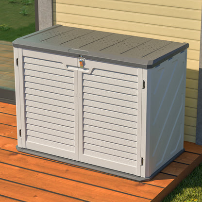 Horizontal Outdoor Storage Shed 28 Cu Ft HDPE Lockable Cabinet For Backyard Patio Garden White