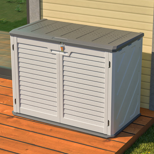 Horizontal Outdoor Storage Shed 28 Cu Ft HDPE Lockable Cabinet For Backyard Patio Garden White