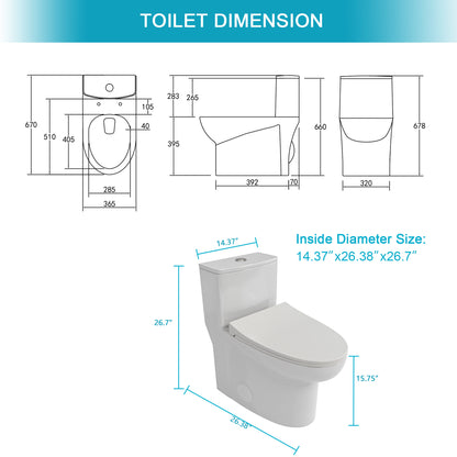 Modern Ceramic One-Piece Toilet with Dual Flush & Soft-Close Seat