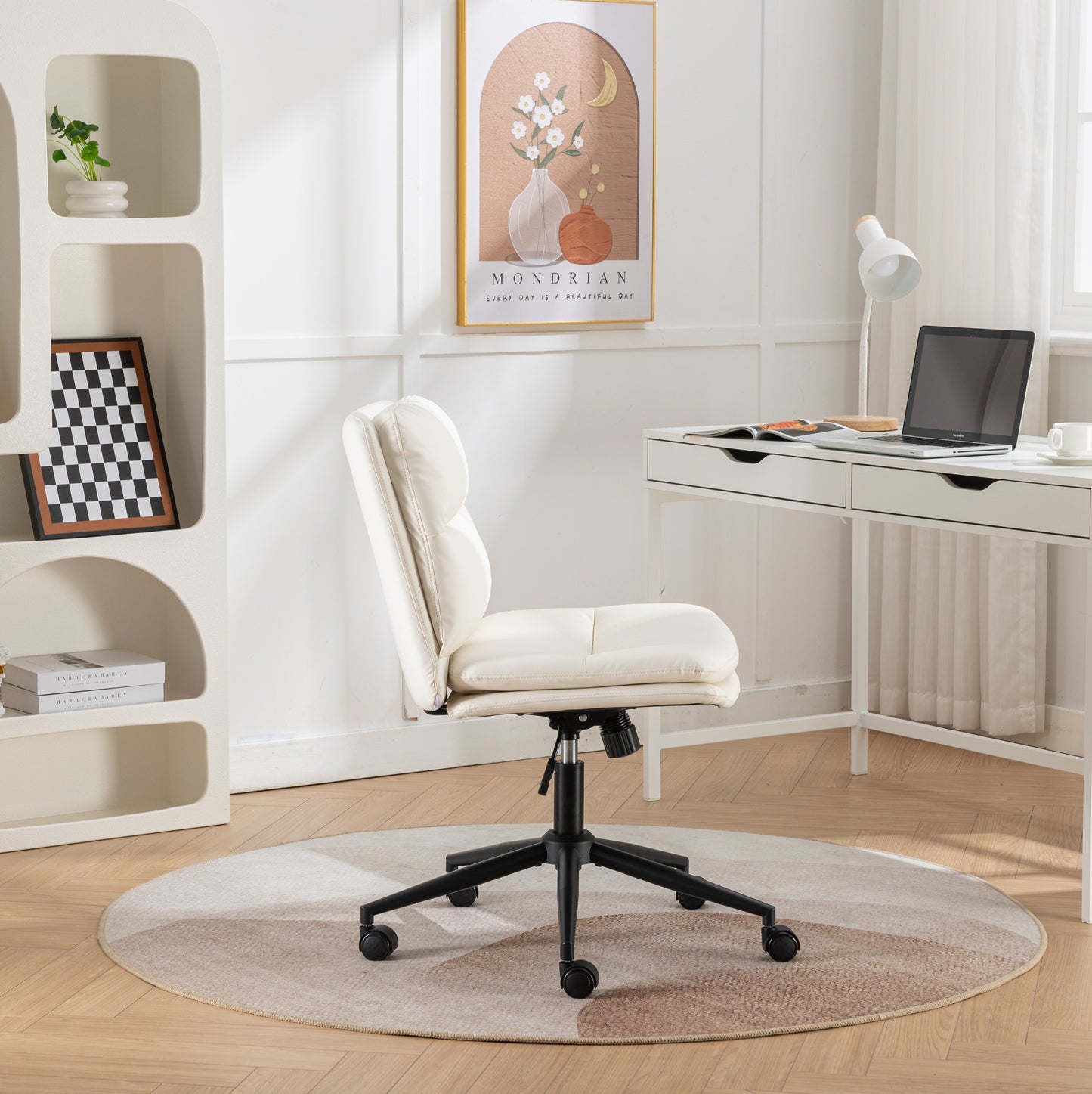 Modern Ergonomic 360° Swivel Criss-Cross Chair with Plush Seat in White