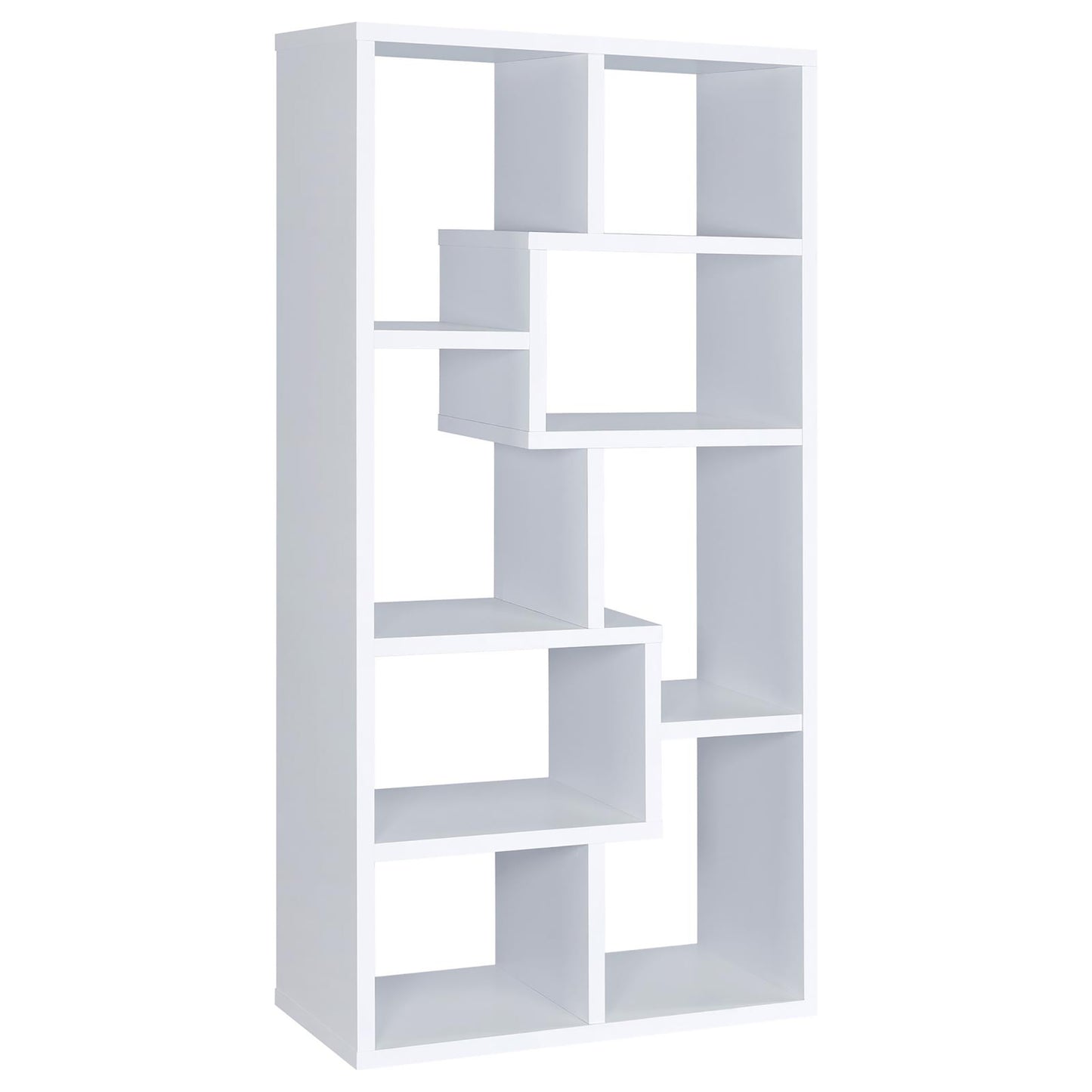 Elegant Geometric 8-Shelf White Wood Bookcase