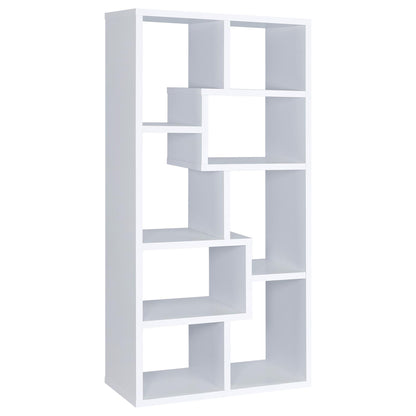 Elegant Geometric 8-Shelf White Wood Bookcase