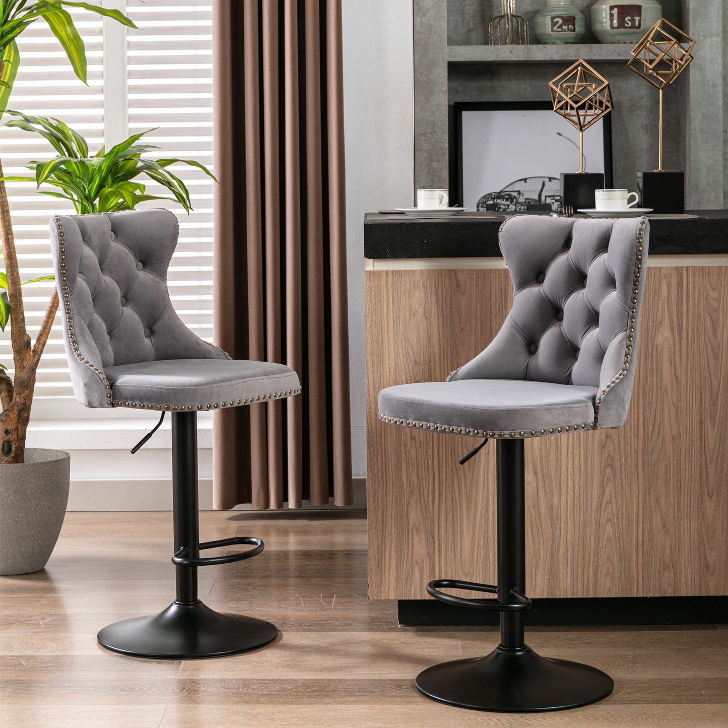 AA Velvet Swivel Bar Stools Adjustable 25 33 Gray Set of 2