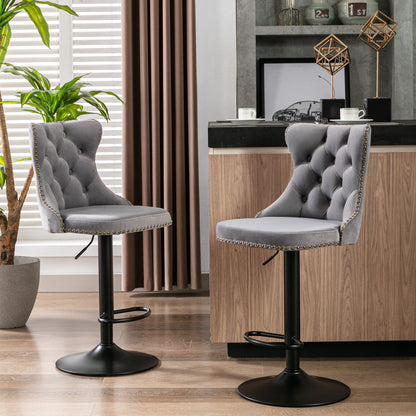 AA Velvet Swivel Bar Stools Adjustable 25 33 Gray Set of 2