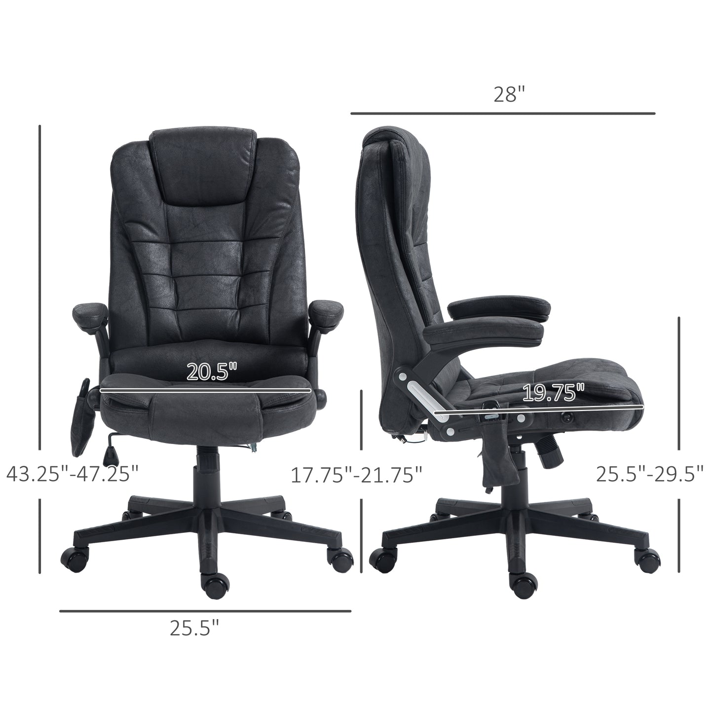 Ergonomic Black Office Chair with 6-Point Vibration Massage and Lumbar Heating
