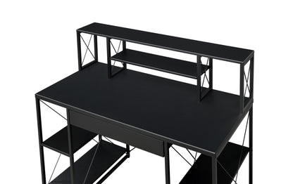 Modern Black Finish Writing Desk with Ample Storage and Industrial Design